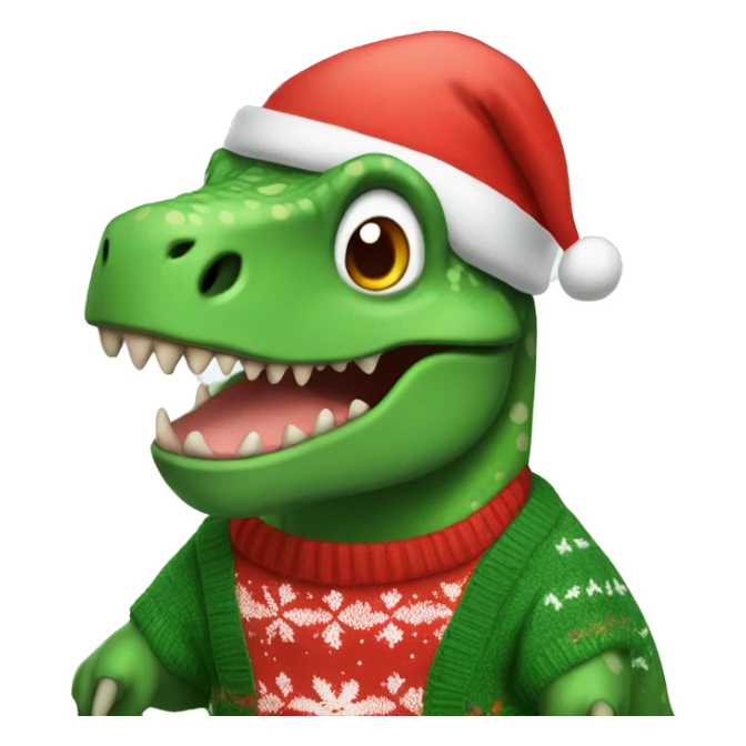 Dinosaur wearing a christmas jumper and santa hat sticker