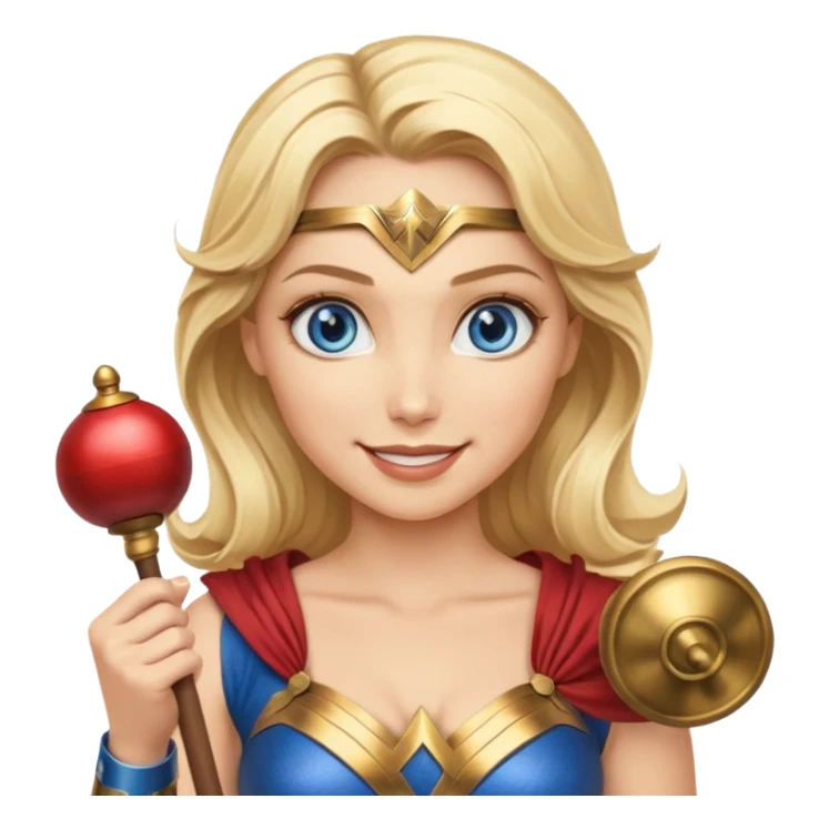 Blonde blue eyes Wonder Woman holding bell and baton sticker