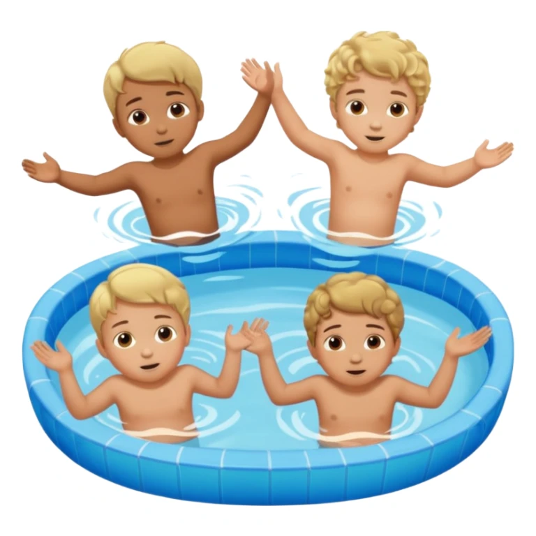 4 Kids doing a belly flop into the pool. The first two kids are blond boys. The third kid is a bow with brown short curls. The last kid is a little baby girl with brown hair  sticker
