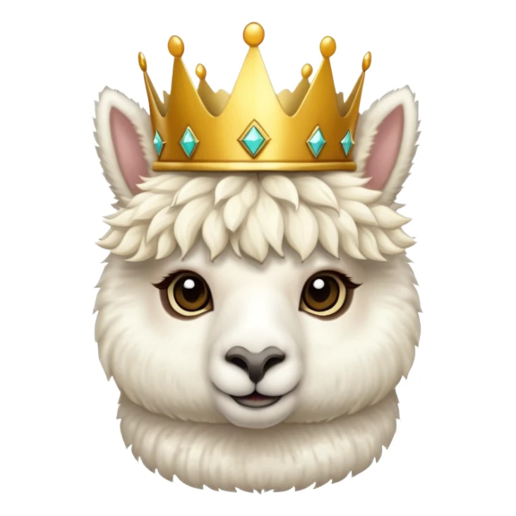 white fluffy king alpaca wearing a golden crown sticker