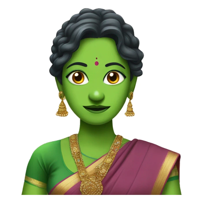 A bangali green female monster wearing saree popularly known as Shaatchunni sticker