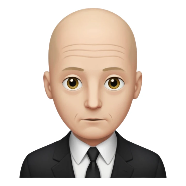 Extremely tall, pale gray-skinned man with a bald head, heavy brow, sunken eyes, a long gaunt face, and a black suit with a white shirt collar visible. sticker
