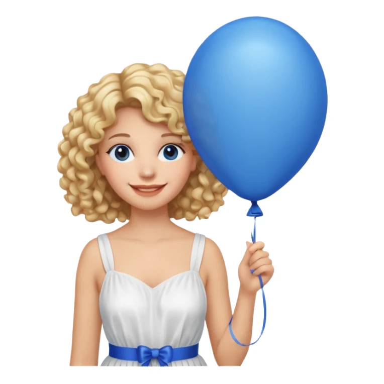 Woman curly blonde with blue balloon, white dress sticker
