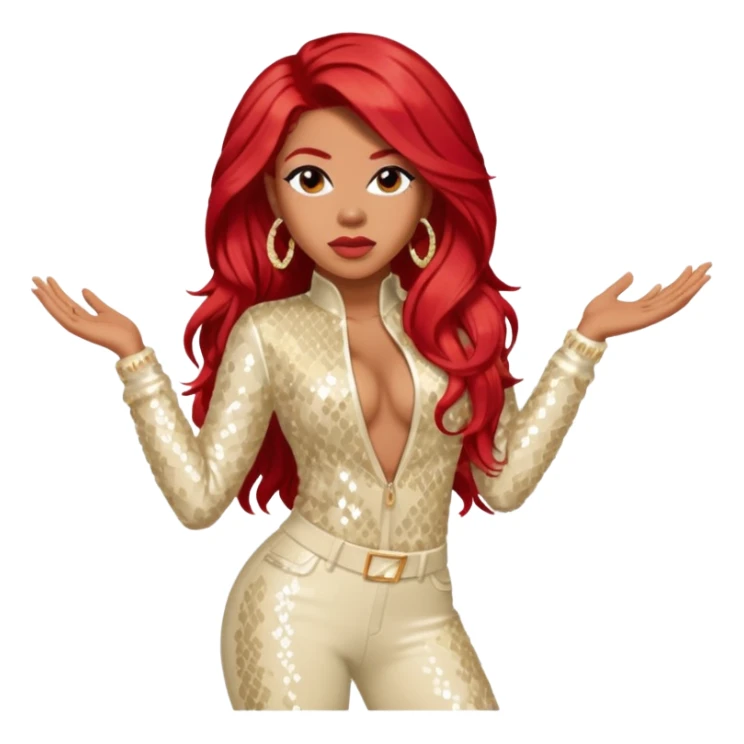 Keyshia Cole with long red hair, cream sequin outfit sticker