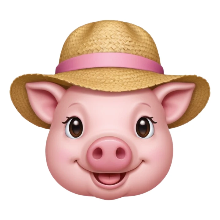 Farmer Pig – pink pig wearing straw hat and smiling sticker
