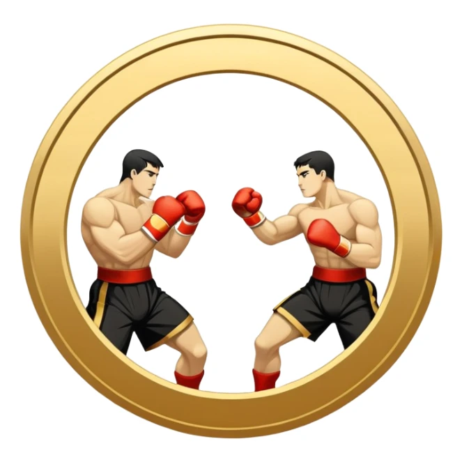 Round emblem symbolizing striking martial arts. The emblem features two fighters in dynamic stances, one delivering a powerful punch while the other defends with a block. In the center, a stylized fist and foot crossed to represent the essence of striking.  sticker
