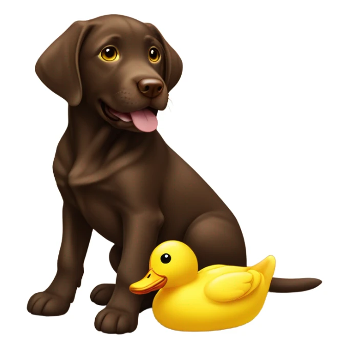 Chocolate lab puppy with big yellow duck toy sticker