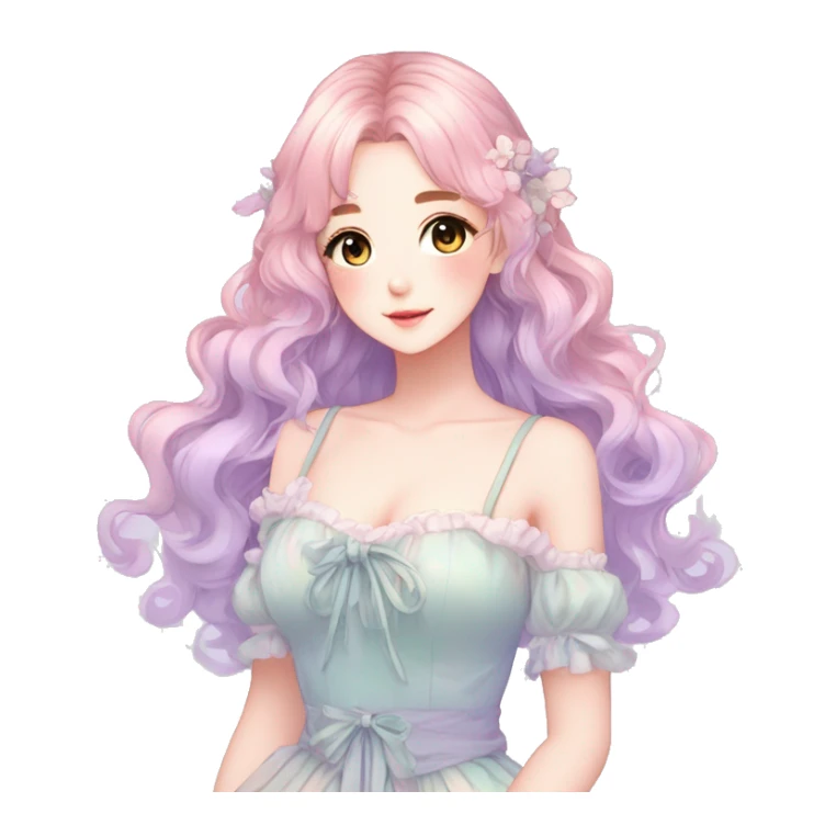 gorgeous pretty attractive anime lady beautiful pastel-gradient hair with gorgeous dress fairycore cottagecore pastelcore detailed high quality trending VOGUE aesthetic full body sticker