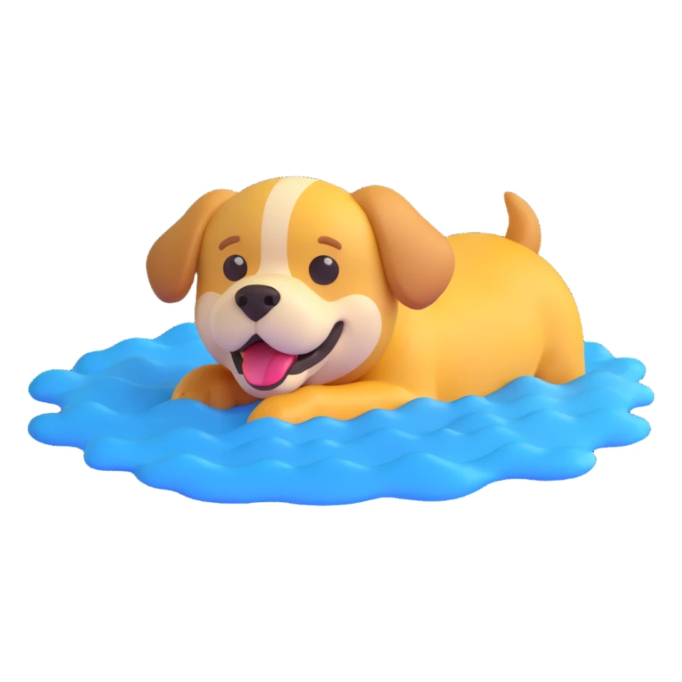 a dog swimming, 3D emoji style sticker