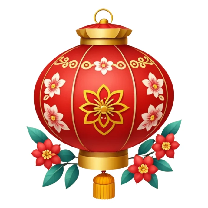kawaii cute chinese red lantern with floral decoratons sticker