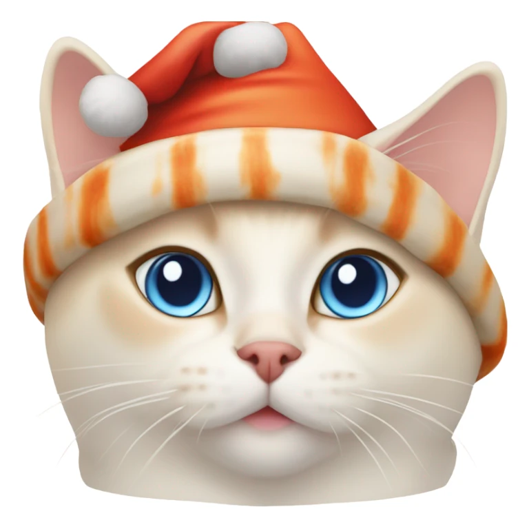 chubby flame point Siamese, white fur with orange accents and blue eyes wearing a red christmas hat  sticker