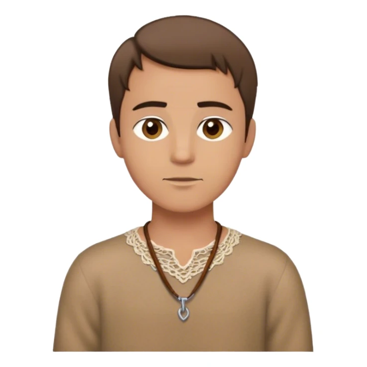 medieval outfit worn by a DnD themed fantasy character. basic wool tunic with a laced neckline and a simple leather cord necklace. clothes only above the waist. The clothes full waist. The character's haven't arms. character is straight brown hair hazel eyes short hair tan-skinned man. sticker