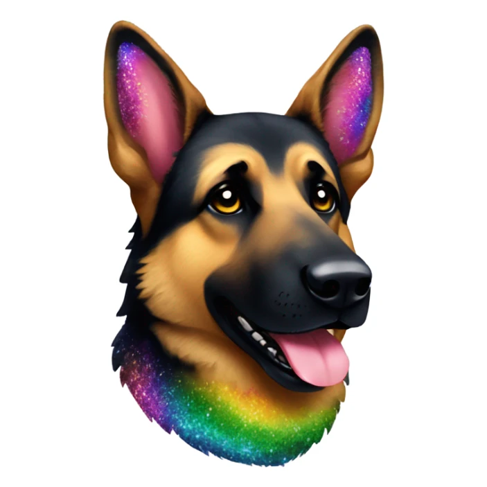 German shepherd all black face and rainbow glitter fur sticker