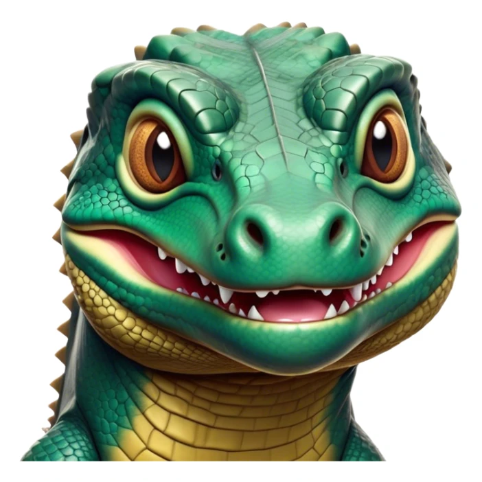 Cinematic Realistic Comical Komodo Dragon Portrait Emoji, Head tilted dramatically with an exaggeratedly amused expression, featuring a striking, glossy scaled hide with bold textures and wide, expressive eyes brimming with playful disbelief, rendered with lifelike detail and natural hues, high shine, dramatic yet playful, styled with an air of cheeky reptilian mischief, soft glowing outline, capturing the essence of a spirited and over‐the‐top Komodo dragon that looks ready to charge its way into viral fame! sticker