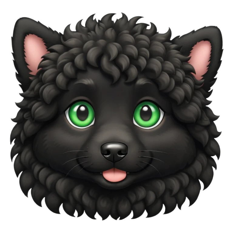 Black curly fur dog with green eyes  sticker