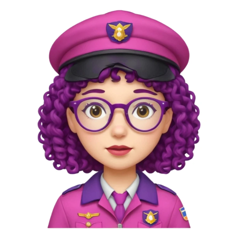 scout girl with very pink scout uniform including hat, dark violet curly haired and glassess sticker