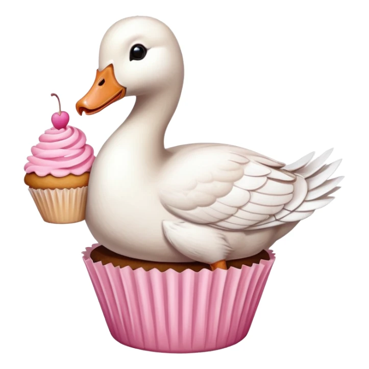 Create a goose with a cupcake with pink icing in his hand. sticker