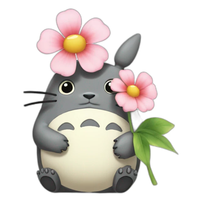 totoro holds a flower in his paw sticker