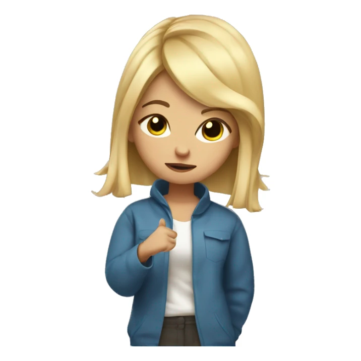 A girl with square blonde hair in oversized clothes doing dab sticker