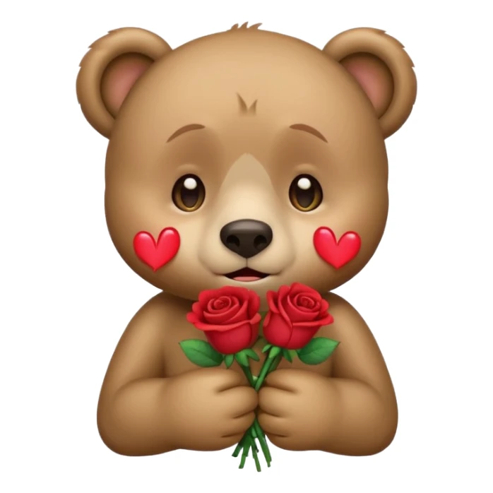Cute bear with crying  eyes holding roses with this emoji expression  sticker