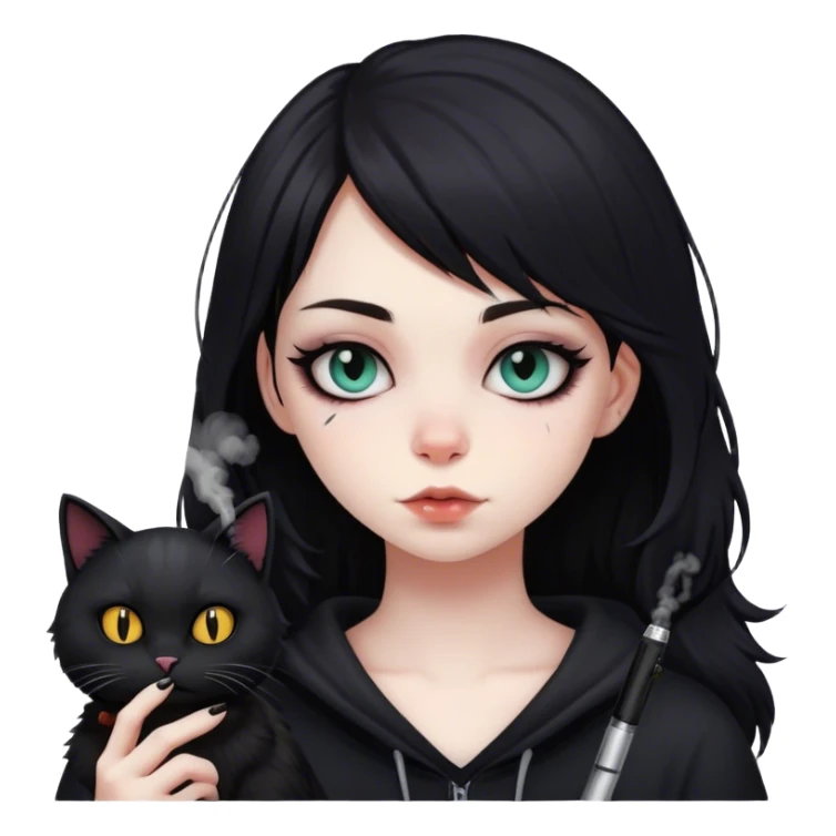 Emo girl hitting a vape with her cat sticker