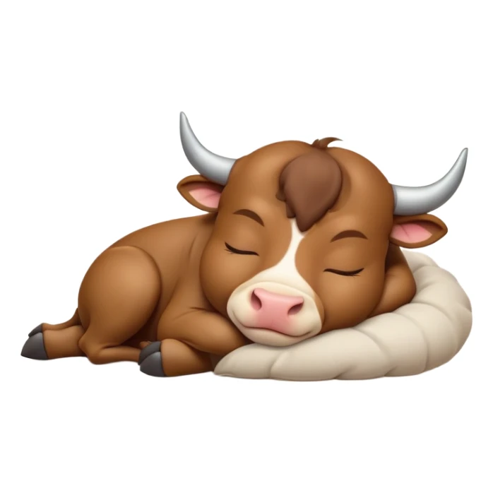 meme-worthy-cute-sleeping-domestic-bull-portrait-emoji,-head-resting-peacefully-with-a-contented-smile,-showcasing-a-robust,-muscular-build-and-a-luxuriously-soft-coat,-eyes-gently-closed-in-serene,-restful-slumber,-simplified,-solid-brown sticker