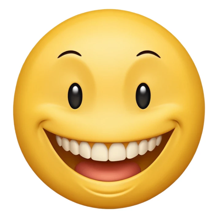 a yellow  smiley face with very long teeth like the trivago guy sticker
