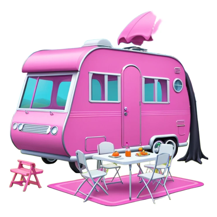 Jetson’s Ultra hotrod cute Haunted Barbie dream house Caravan with picnic table and folding chairs on top  sticker