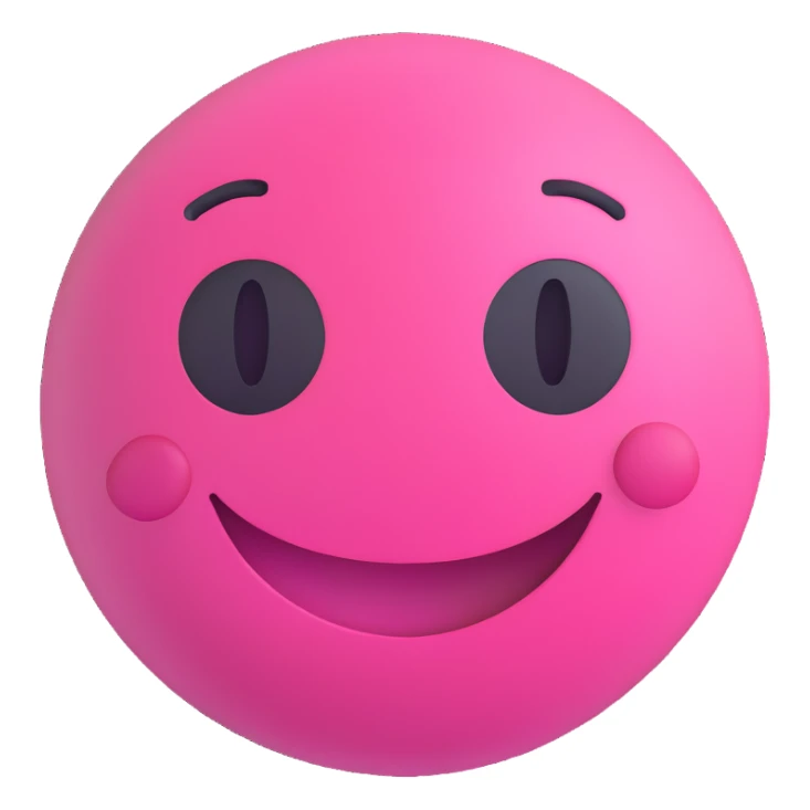 3D smiley emoji, round shape, pink color, with text 'szimpi', smiling face sticker