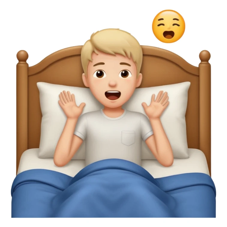 emoji- of a cute stretching boy waking up in bed sticker