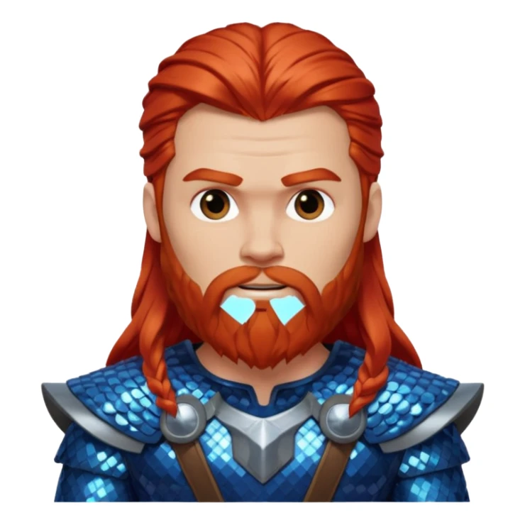 Thor, God of Thunder with long red hair and beard, blue sequin outfit sticker