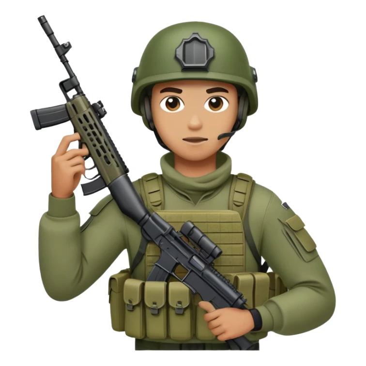 Male high school student with tactical gear in ranger green while holding a m4 in IOS style emoji sticker