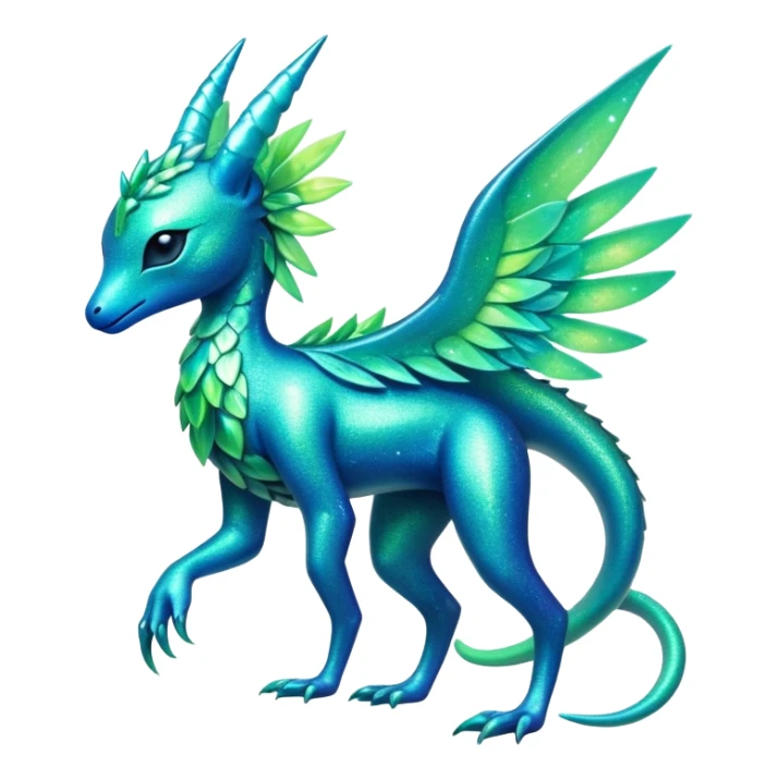 Shiny Exotic Futuristic Tropical Colorful Neon-colored Glittery Ethereal Sparkly Amaura-Aurorus-Fakémon-hybrid-creature (full body)  sticker