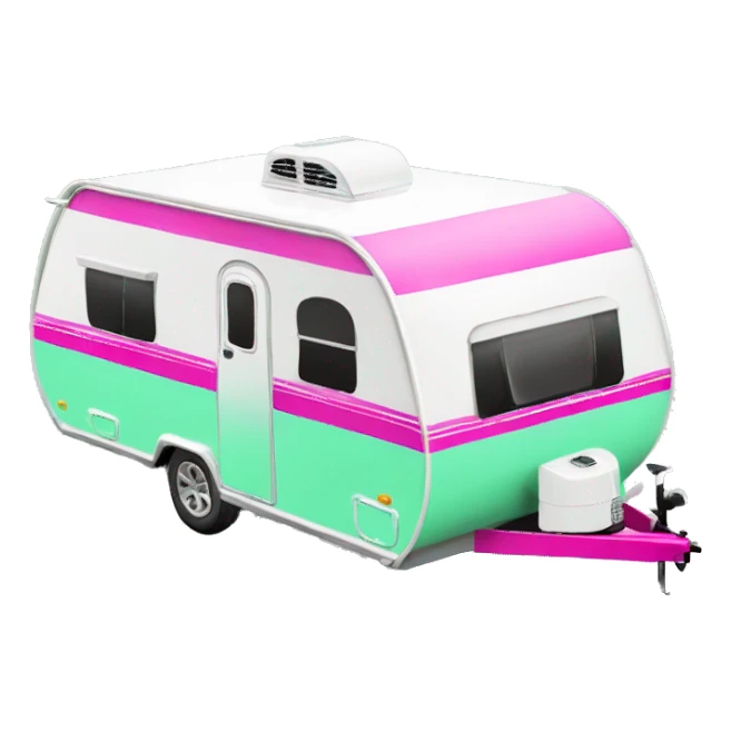 Realistic mint green and hot pink camping travel trailer isolated. sticker