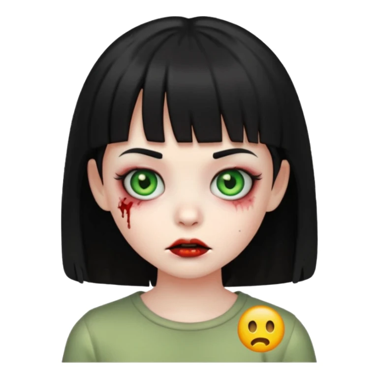 girl zombie with black hair and short bangs emoji sticker