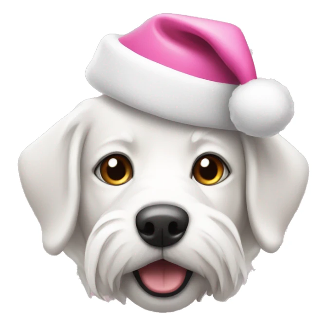 White schicon dog wearing a pink Santa hat sticker