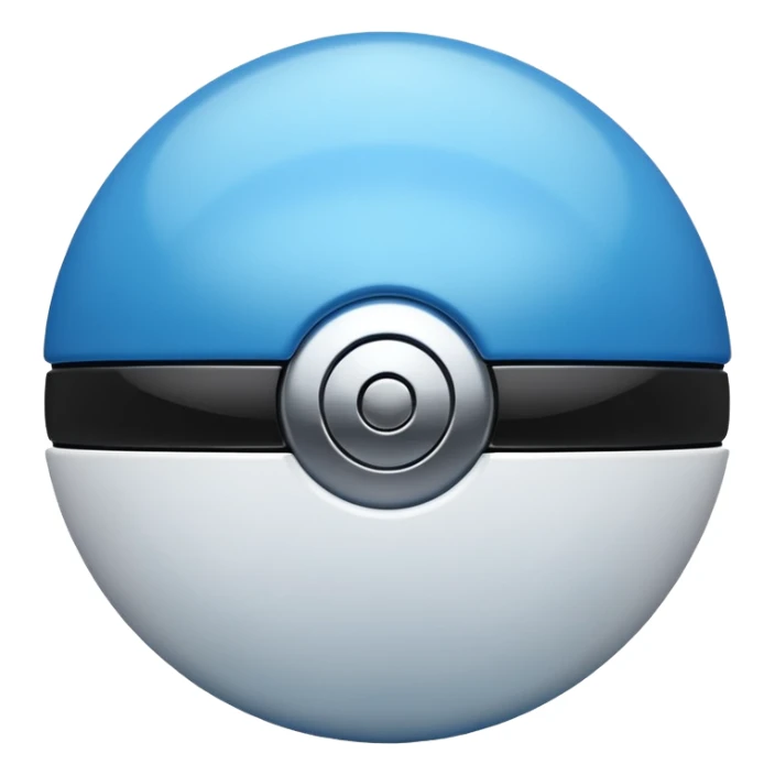 blue pokeball emoji, top half is a more saturated blue, bottom half is white, black stripe, with a metallic sheen sticker