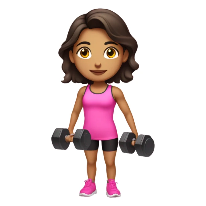 Hispanic girl holding weights doing gym activities in a cute pink outfit sticker