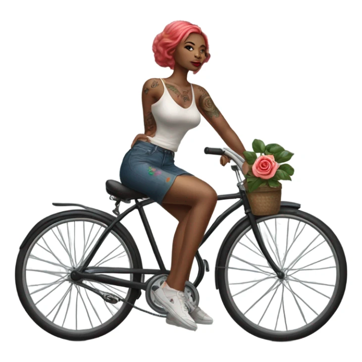 Hyper Realistic beautiful woman model with a small rose tattoo riding a bike sticker