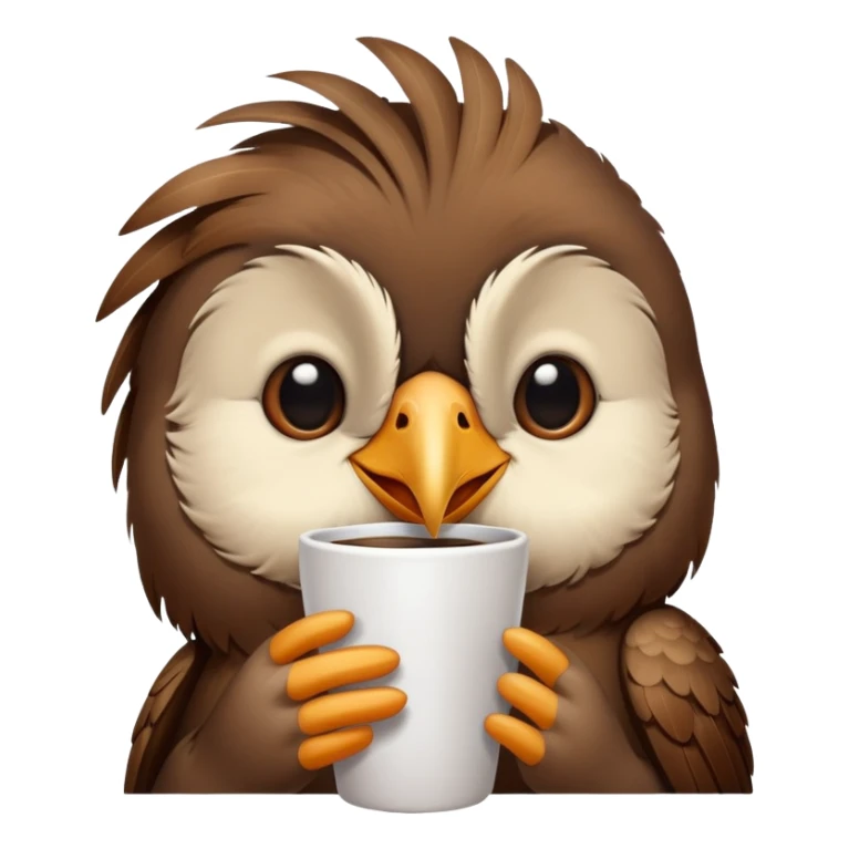 sleepy bird holding a coffee cup sticker
