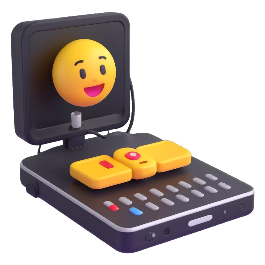 3D emoji-style ultrasound machine, compact and portable design, realistic details sticker