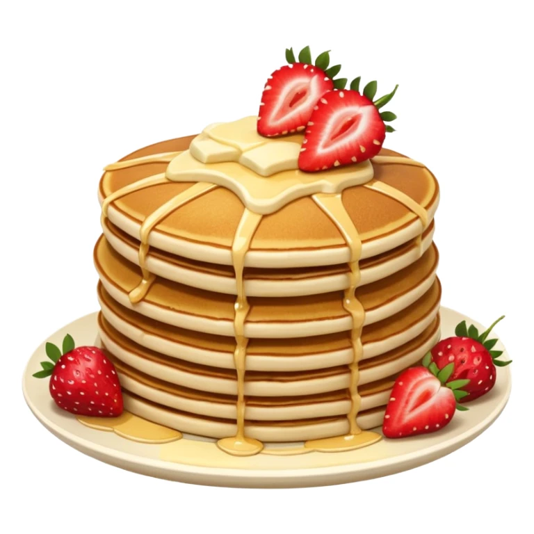 a stack of 3 pancakes with melted white chocolate and strawberries on the top pancake  sticker