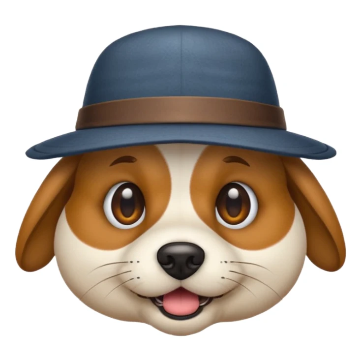 emoji of a dog with a hat, fish eye lens effect sticker