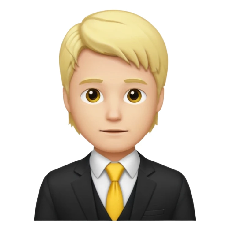 A blond man wearing a black suit, red vest, and yellow tie. sticker