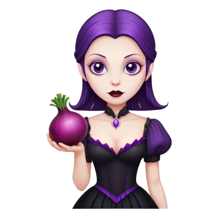 The vampire in black dress, holding a big violet onion  sticker
