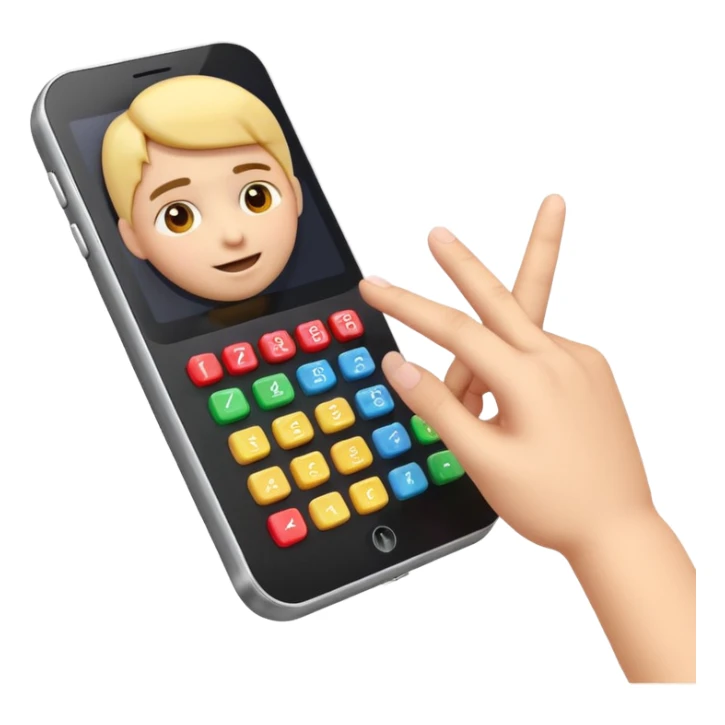 3D iPhone style emoji of a person using a calculator, finger pressing colorful buttons, digital display showing numbers, isolated on white background, soft shadows, high detail, playful and cute. sticker