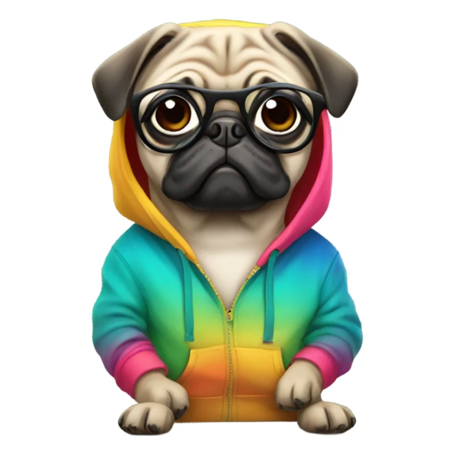 pug wearing a hoodie and glasses sticker