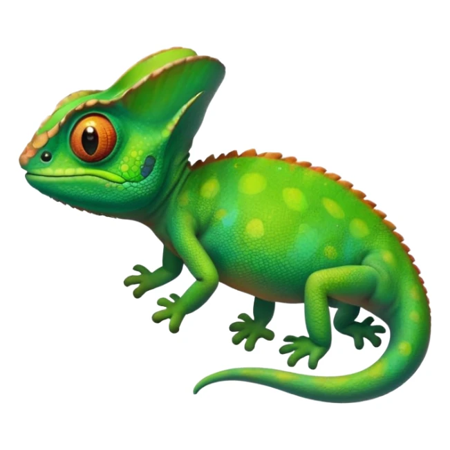 please create an animated color changing emoji that can be used as favicon . the default colour must be green and then its colour must change. the chemeleon should look to the left side. The chemeleon should look happy sticker