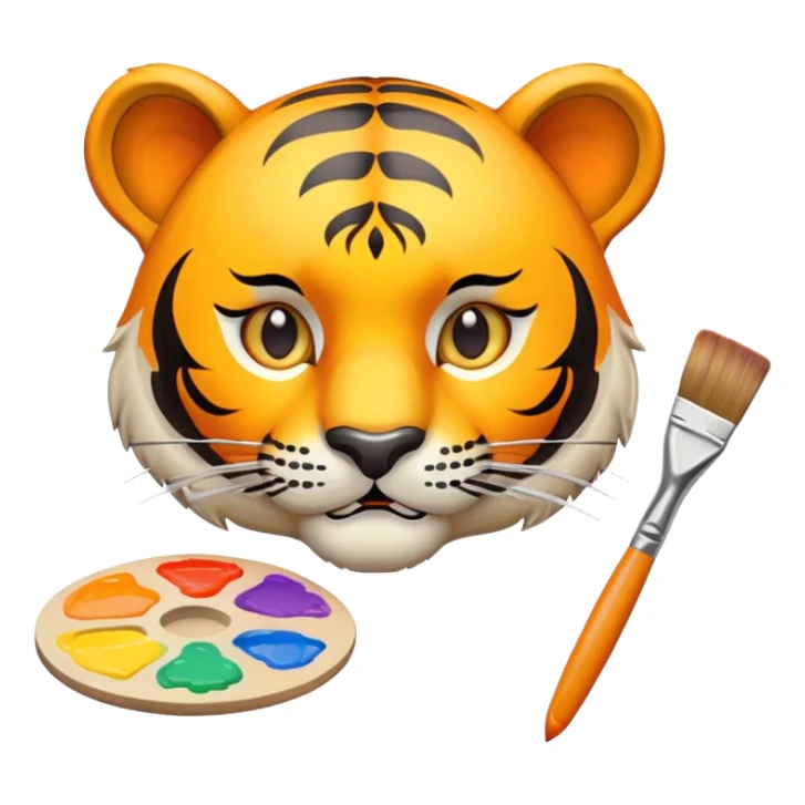 artist tiger face with palette and paintbrush for Twitch emote sticker