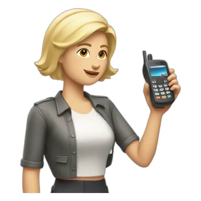 Rubia con telefono motorola con numero en la mano sticker